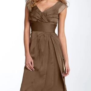 Adriana‎ Papell Occasions Mocha Chiffon Tiered Cocktail Dress Sz 8